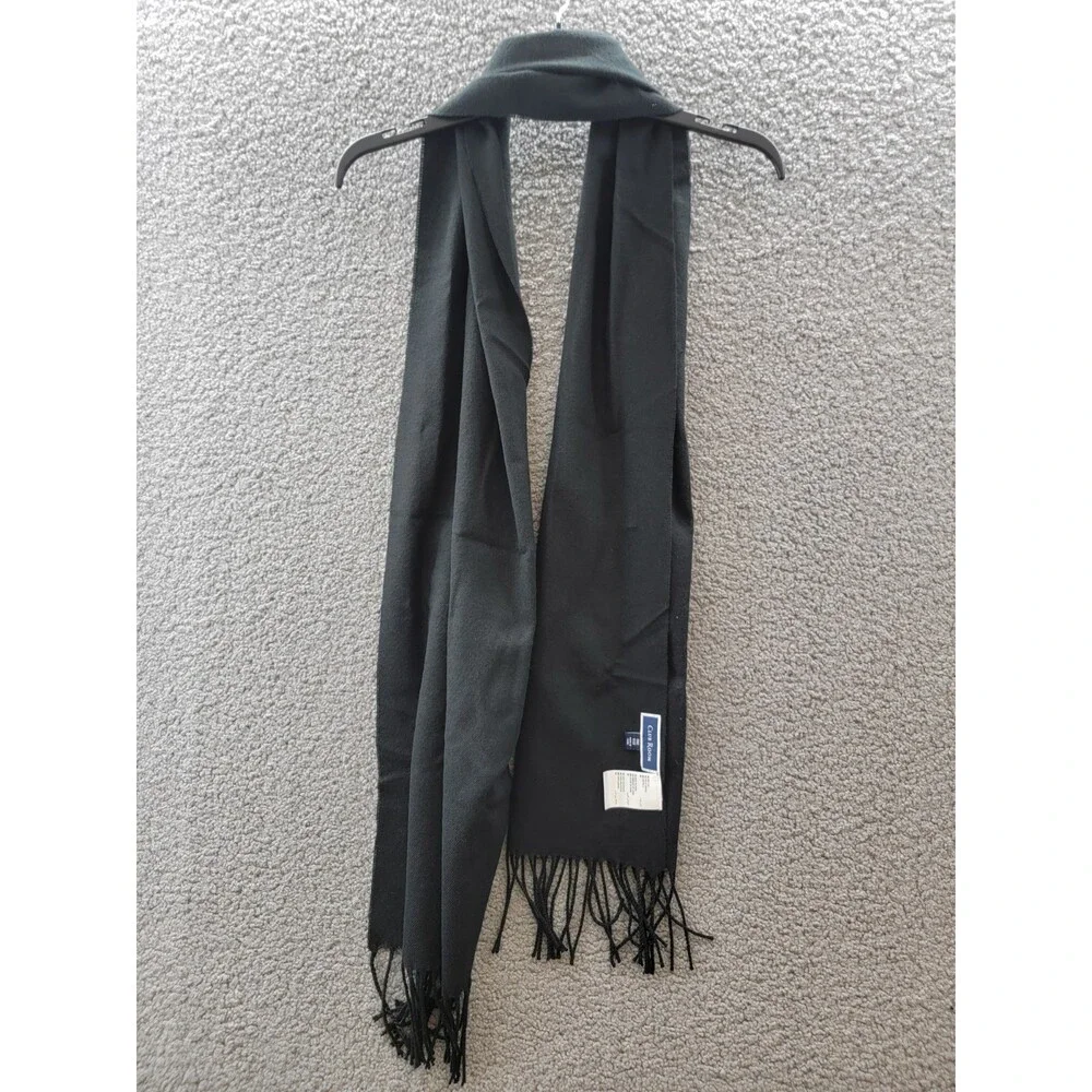 Club Room Beanie & Scarf Set Men's One Size Black Solid Fringe Trim